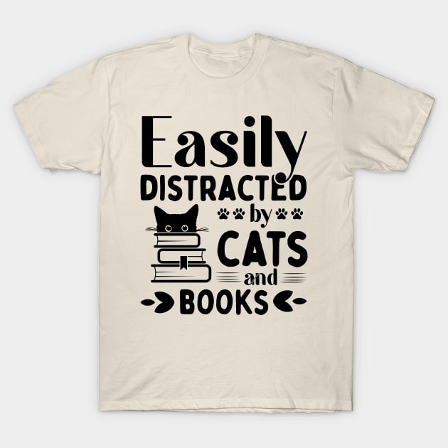 Easily Distracted Cats And Books T-Shirt by TheMegaStore